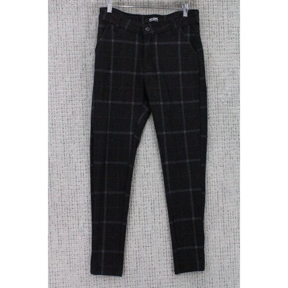 ICON Amsterdam Pants Mens Size 32 Dark Gray Plaid Stretch Skinny Fit Comfort - Picture 1 of 13